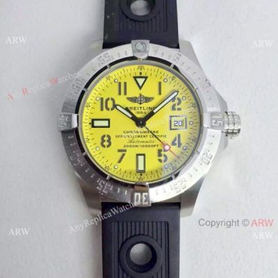 Asian Eta2836 Copy Breitling Avenger Yellow Face Rubber Strap Wrist Watch